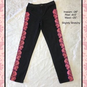 Girls Disney D-Signed Black Jeans Floral Sides